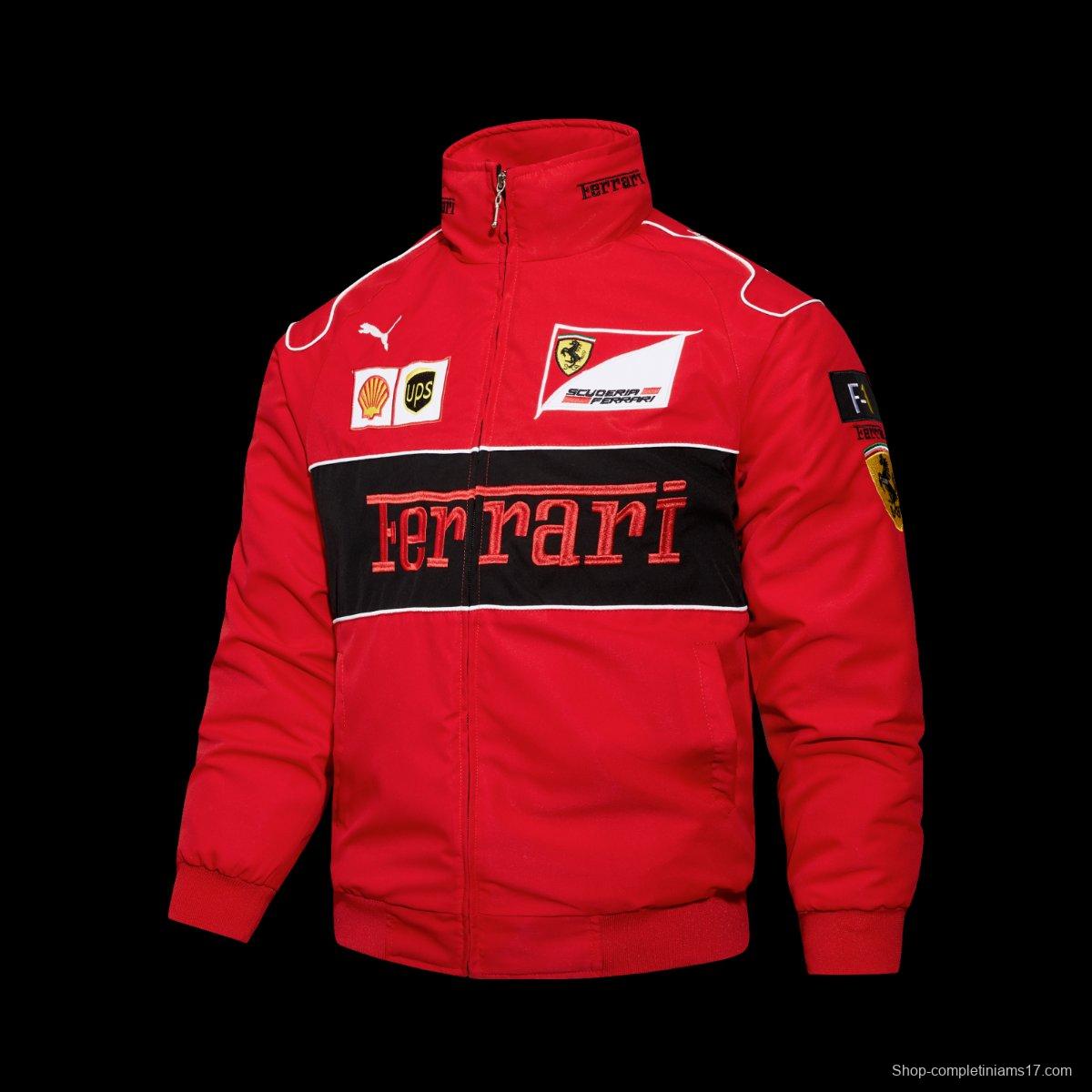 2026 Scuderia Ferrari F1 Team Red Racing Jacket with Black Stripe and Shell UPS Sponsor Logos