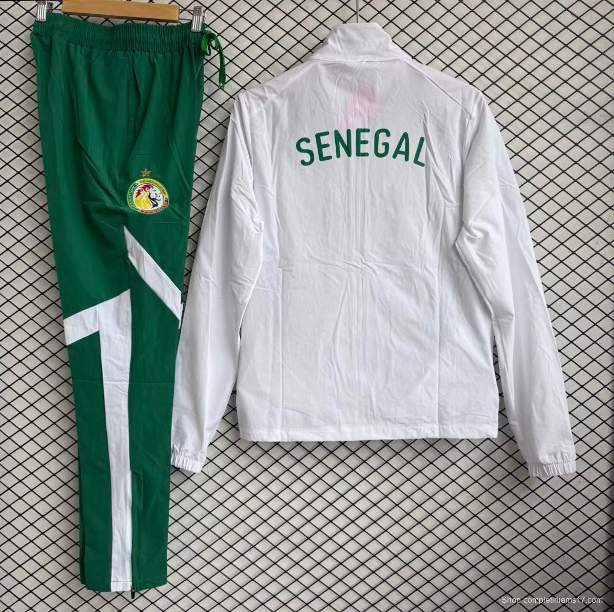 25/26 Senegal National Team White with Green Full zipper Jacket Tracksuit+ long pants