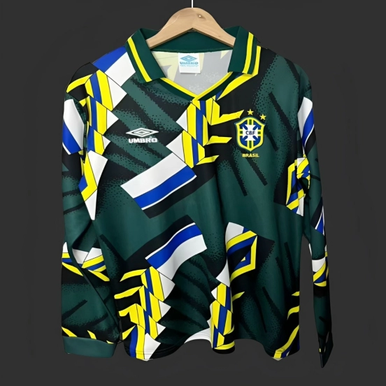 Retro 1994 Brazil Goalkeeper Green Long Sleeve Jersey