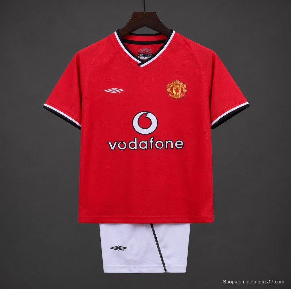 Retro 2000/02 Kids Manchester United Red Home Jersey