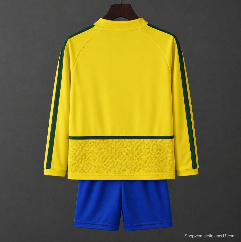 Retro Kids 2002 Brazil Home Long Sleeve Jersey