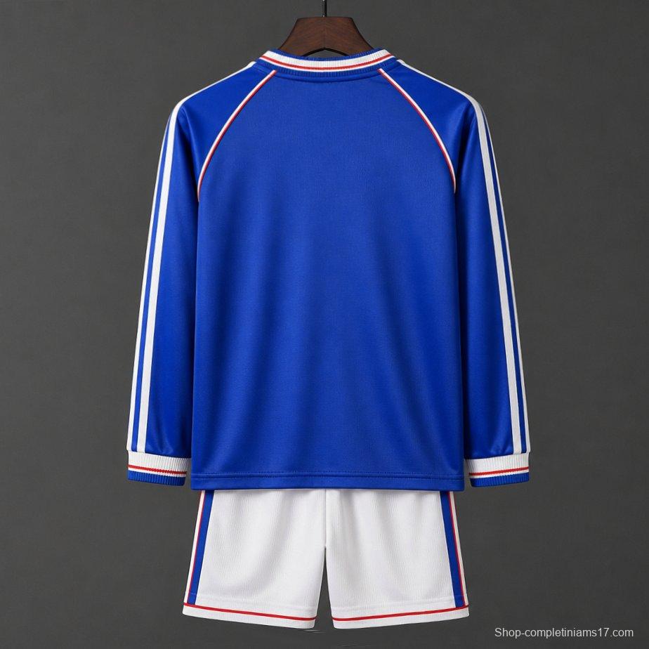 Retro Kids 1998 France Home Long Sleeve Jersey