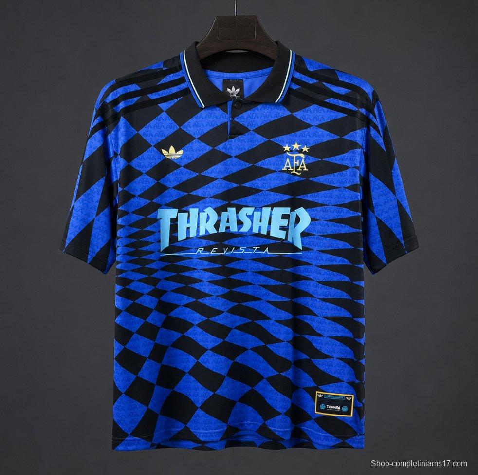2026 Argentina x Thrasher x AFA Jersey With Blue Checkered Pattern