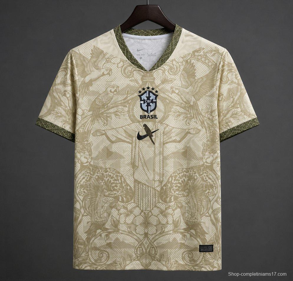 2026 Brazil Gold Cream with Baroque Floral and Christ the Redeemer Pattern Special Edition Jersey