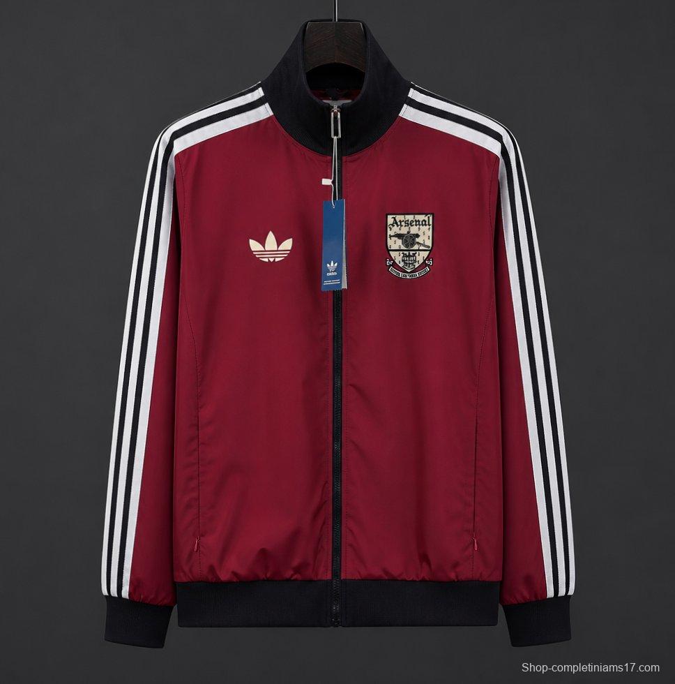 26/27 Arsenal Track Jacket Burgundy Black Full Zipper Windbreaker