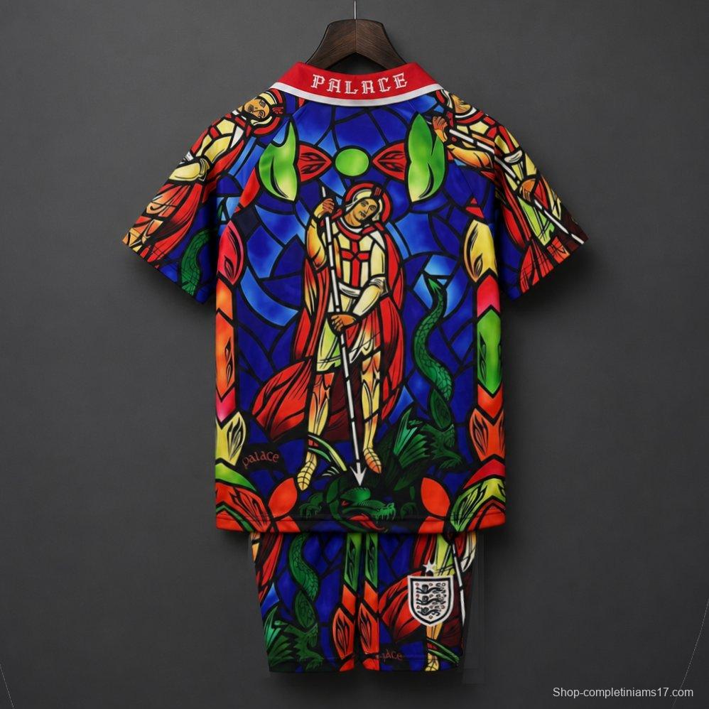 2026 Kids England x Palace Skateboards St. George Dragon Stained-glass Red  Jersey
